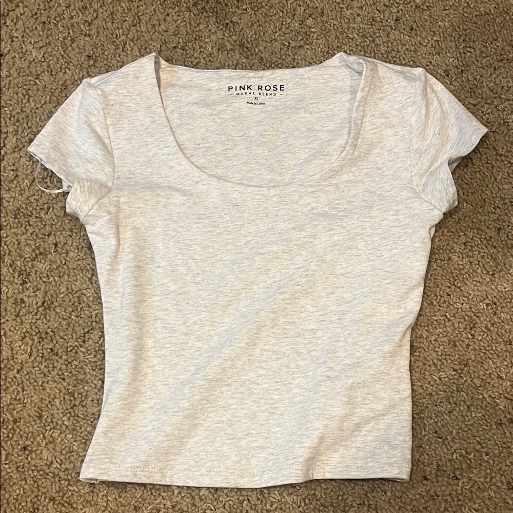 Pink Rose Women's Light Gray Scoop Neck Top